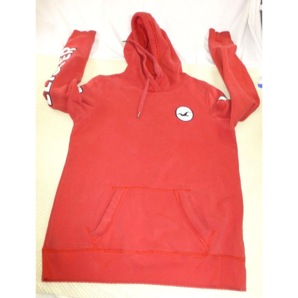 Hollister Red Sleeve Spell Out Graphic Pullover Med Hoodie Soft Fleece Urban Cas